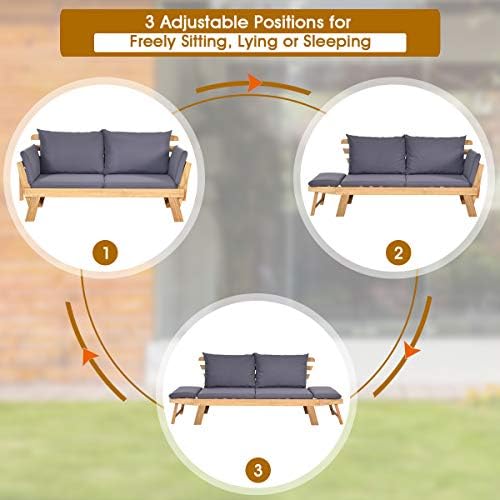 tangkula convertible acacia wood patio sofa bed with on a desk or shelf