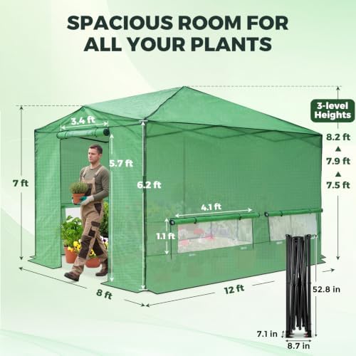 eagle peak 12x8 portable walk-in greenhouse, pop-up indoor, close-up detail