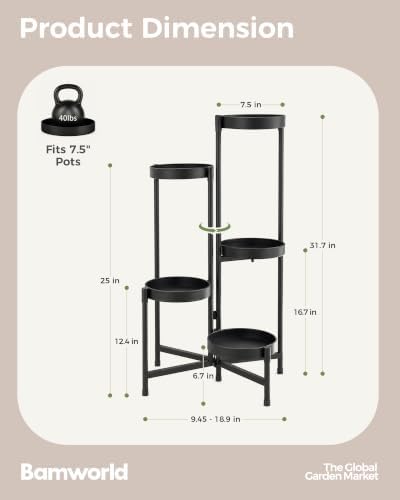 bamworld plant stand indoor outdoor 5 tier corner shown in use