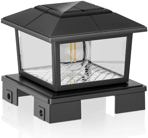 VOLISUN Metal Solar Post Cap Lights, Edison Bulb Light 1Pack,Black | Metal shell solar lamps with adjustable base 3.5x3.5-6x6 posts, warm & cool light for yard, fence, deck outdoor use