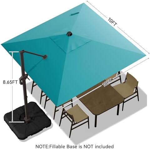 10x10ft cantilever outdoor umbrella, 360° rotating large offset, close-up detail
