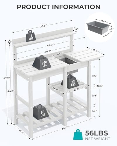 serwall outdoor potting bench with removable sink,gardening table,white, close-up detail