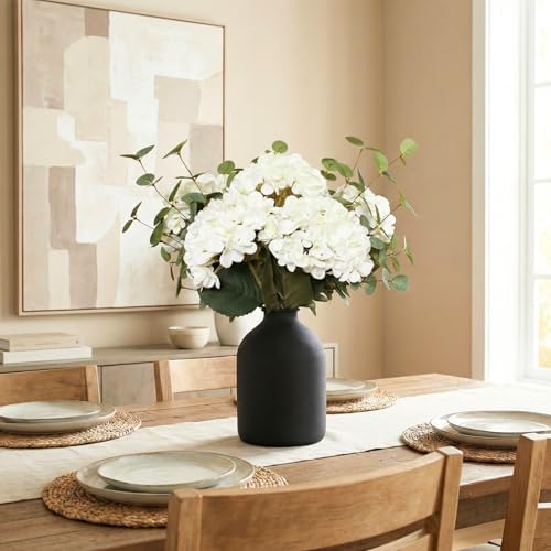 real touch white faux hydrangea and eucalyptus, floral, close-up detail