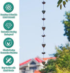 10.3ft lotus rain chains for outside gutters, eaves, close-up detail