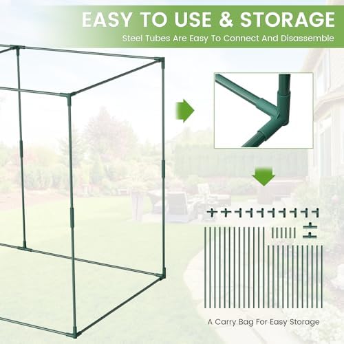 docred crop cage with raised garden bed, 84.6", front angle view