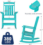 Oversized HDPE Outdoor Rocking Chair Set of 4, All-Weather, Aruba | Heavy Duty Patio Rockers with High Back, Extra Large & Extra Wide, Supports up to 380lbs, Perfect for Porch, Lawn, Garden