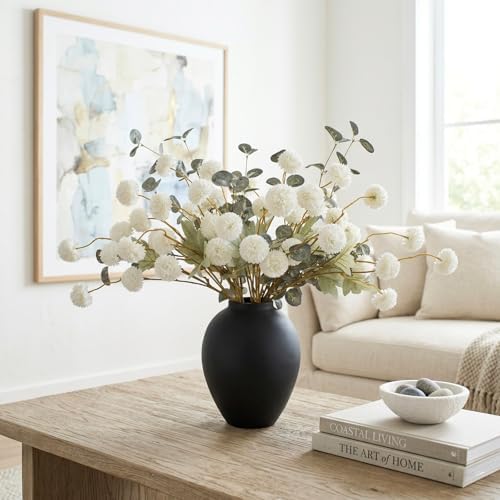 ryddelighome white faux kiku flowers for vase(not included) showing dimensions