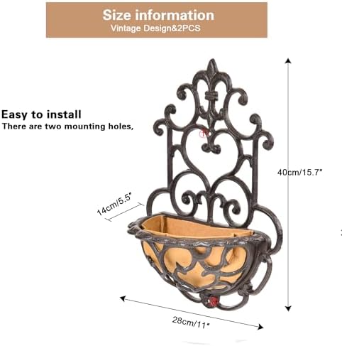 sungmor 2 pack cast iron wall hanging planter, package contents