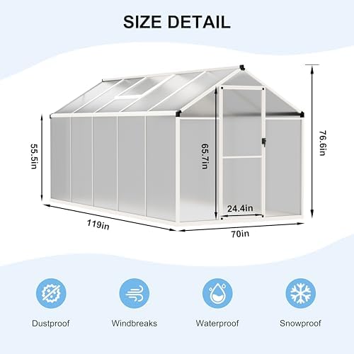 veikou 6' x 10' greenhouse, double-wall polycarbonate green, front angle view