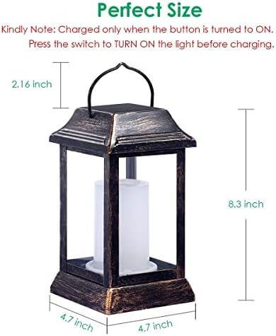 TomCare Flickering Flame Solar Lights Outdoor Metal Hanging Lantern, 2 Pack | Realistic Flame Effect, Charges in 6-8 Hours, 10-12-Hour Runtime, IP65 Waterproof, Auto On/Off for Patio, Garden and Porch
