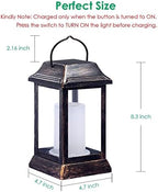 TomCare Flickering Flame Solar Lights Outdoor Metal Hanging Lantern, 2 Pack | Realistic Flame Effect, Charges in 6-8 Hours, 10-12-Hour Runtime, IP65 Waterproof, Auto On/Off for Patio, Garden and Porch
