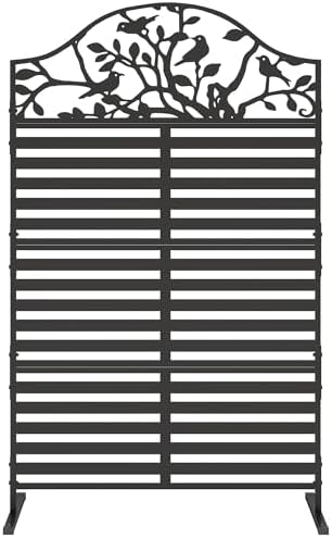 metal outdoor privacy screen freestanding decorative fence, black, view 9