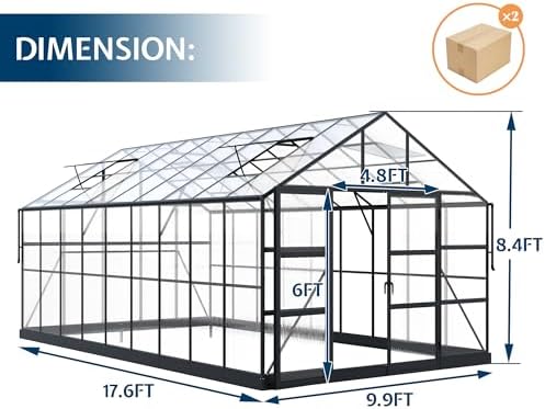 howe 10x18x8.4 ft polycarbonate greenhouse with 4 vent, package contents