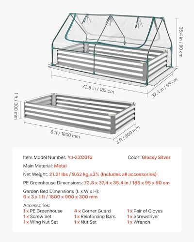 vevor 6x3x1ft metal raised garden bed with greenhouse on a desk or shelf