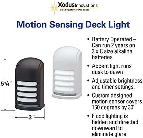 xodus battery operated led deck/stair light, motion sensor showing dimensions