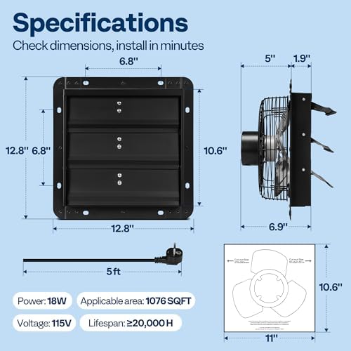vivohome 10" shutter exhaust fan with ec motor on a desk or shelf