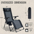 Portal Portable Zero Gravity Chair, Lounge Chair Outdoor Oversized Zero Gravity Chair Folding Lounge Chair with Adjustable Pillows and Cup Holder for Poolside and Lawn, Support 350lbs, Black, 1Pack