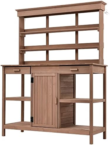 66" large outdoor farmhouse wooden potting bench table on a desk or shelf