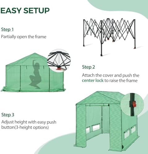 8x8 pop up greenhouse,portable green house kit, green shown in use
