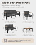 aluminum outdoor patio furniture set with coffee table, front angle view