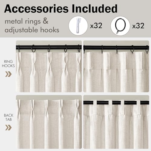 miulee 4 panels pinch pleated linen curtains 108, front angle view