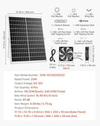 vevor solar powered fan, 25w solar panel with on a desk or shelf