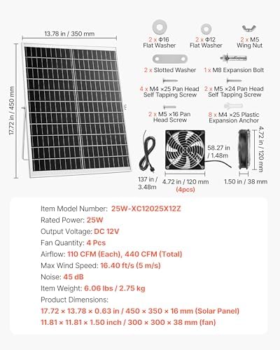 vevor solar powered fan, 25w solar panel with on a desk or shelf