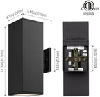 mirrea 14" Modern Outdoor Porch Light in 2 Lights, Matte Black, 2 Pack | Patio wall sconce, aluminum rectangular tube, tempered glass, waterproof. Up & down lighting for outdoor wall mount fixture.