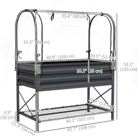 outsunny raised garden bed with cover and storage on a desk or shelf