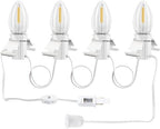 Christmas Village Lights with 4 LED Bulb C7 Accessory White Cord Clip Light | E12 Base Warm White Bulbs for Christmas Village Houses, Halloween Holiday Decoration with On/Off Switch Plugs Spare Fuse