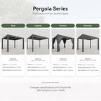 aoxun louvered pergola 12x16 all-aluminum, waterproof curtains and, front angle view