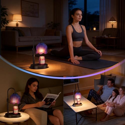 Flower Candle Warmer Lamp, Timer & 4-Level Dimmer, Adjustable Height | Flameless Electric Wax Warmer for Jar Candles, Includes 2 Bulbs, Wooden Base,Blue, Gift for Mom & Women, Housewarming