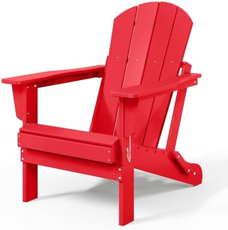 Malibu HDPE Outdoor Patio Folding Poly Adirondack Chair, Red