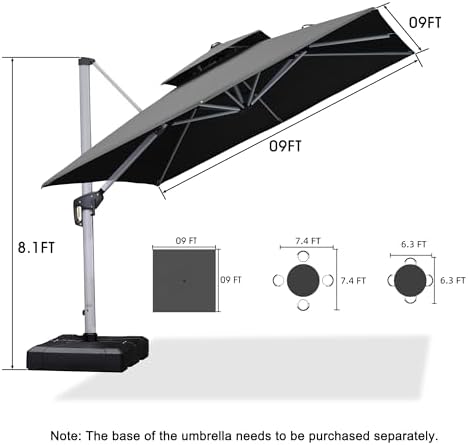 purple leaf cantilever outdoor umbrella 9' x 9', front angle view