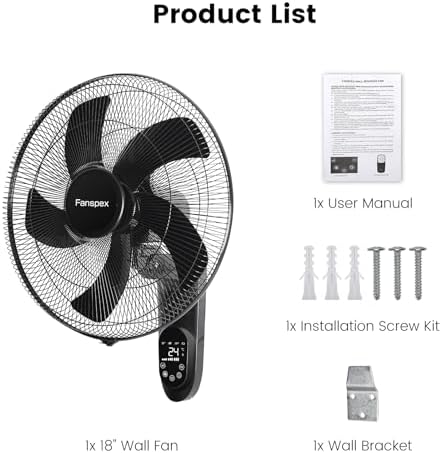 fanspex 18" wall mounted fan for home garage, front angle view
