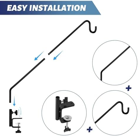 ERYTLLY 2 Packs 3 Inch Clamp 28" Long Deck Hook Wall Pole Wall ounted Deck Hook Extensible and Adjustable Wal!Bracket for Hanging Bird Feeder,Plants,Wind Chimes