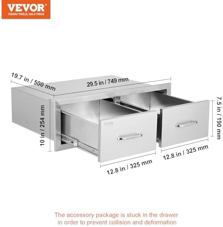 vevor outdoor kitchen drawers 30"w x 10"h x, close-up detail