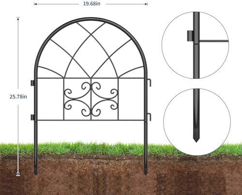 garvee decorative garden fence panels 4-pack, 20"x26" black showing dimensions