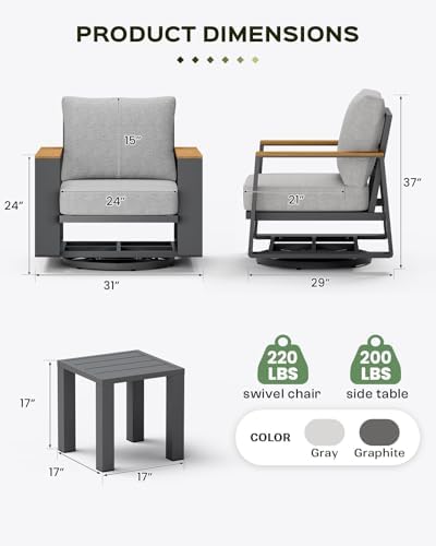 vexwalx aluminum luxury outdoor swivel patio chairs with shown in use