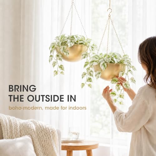 acelist gold hanging planter for indoor plants, set, side view