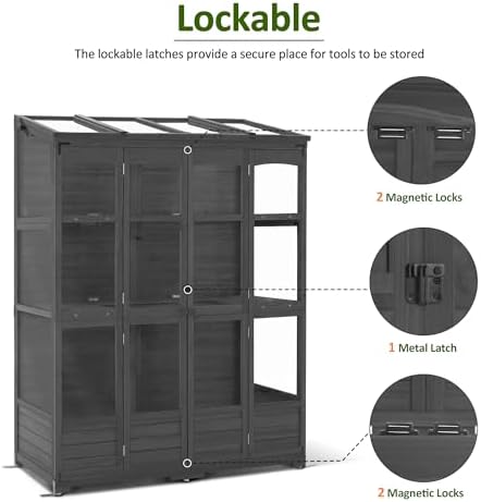 mcombo wooden walk-in greenhouse open roof & lockable, front angle view