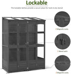 mcombo wooden walk-in greenhouse open roof & lockable, front angle view