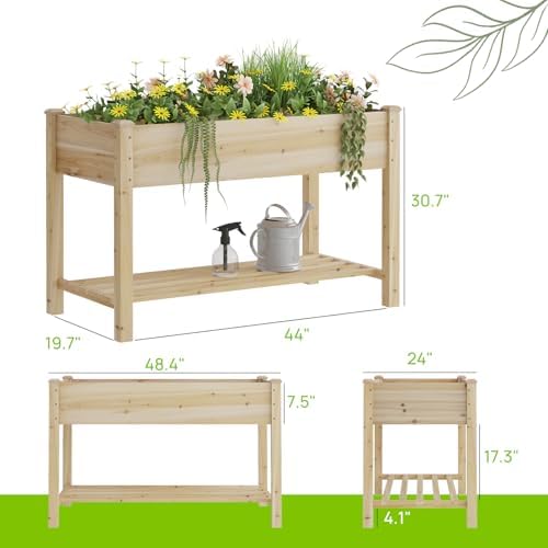 48x24x30.7in wood raised garden bed with legs wooden, close-up detail