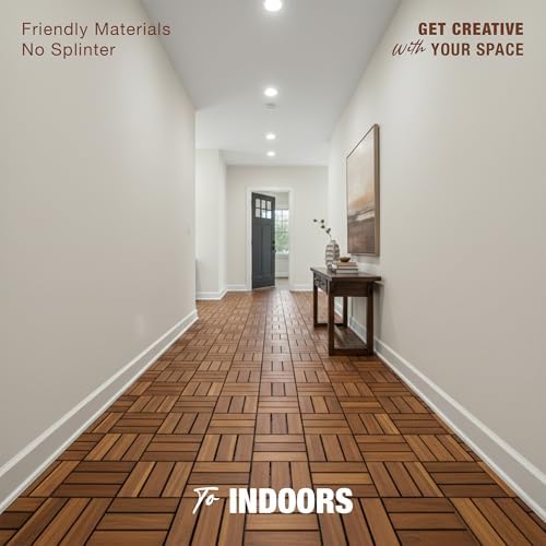 acacia wood interlocking deck tiles, patio & backyard, close-up detail