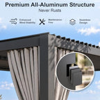 aoxun louvered pergola 10x12 all-aluminum, waterproof curtains and, close-up detail