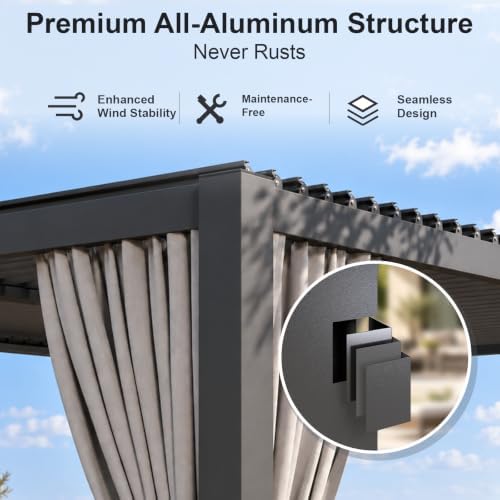 aoxun louvered pergola 10x12 all-aluminum, waterproof curtains and, close-up detail