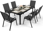 pamapic outdoor dining sets for 6, rectangular steel, close-up detail