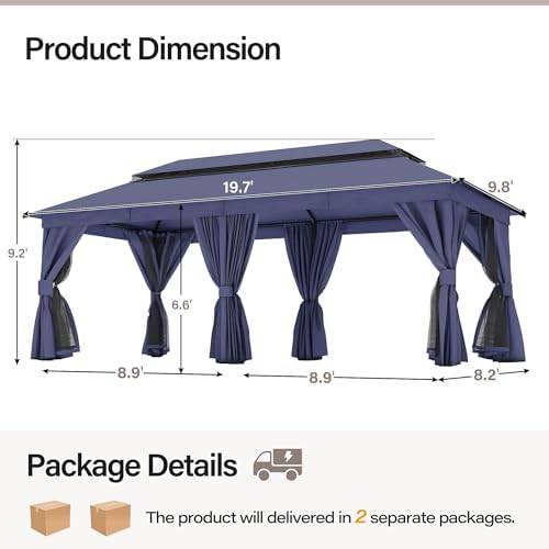 lausaint home patio gazebo 10'x20', with 100ft lights, side view