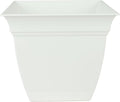 The HC Companies Eclipse Square Plastic Planter w/Attached Saucer - Outdoor & Indoor Plant Pot with Drainage Holes - Lightweight, UV-Resistant Plastic Pots for Plants (10" White, Pack of 1)