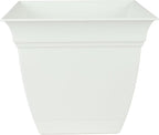 The HC Companies Eclipse Square Plastic Planter w/Attached Saucer - Outdoor & Indoor Plant Pot with Drainage Holes - Lightweight, UV-Resistant Plastic Pots for Plants (10" White, Pack of 1)